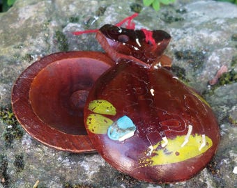 Castañuelas de estilo flamenco, España / Pintadas a mano / Instrumento musical / Objeto decorativo vintage / Hecho a mano / Auténtico