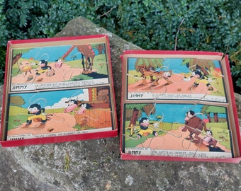 4 Anciens Puzzles En Bois - Les Proverbes De Jimmy Par Roger Hédan - 1935