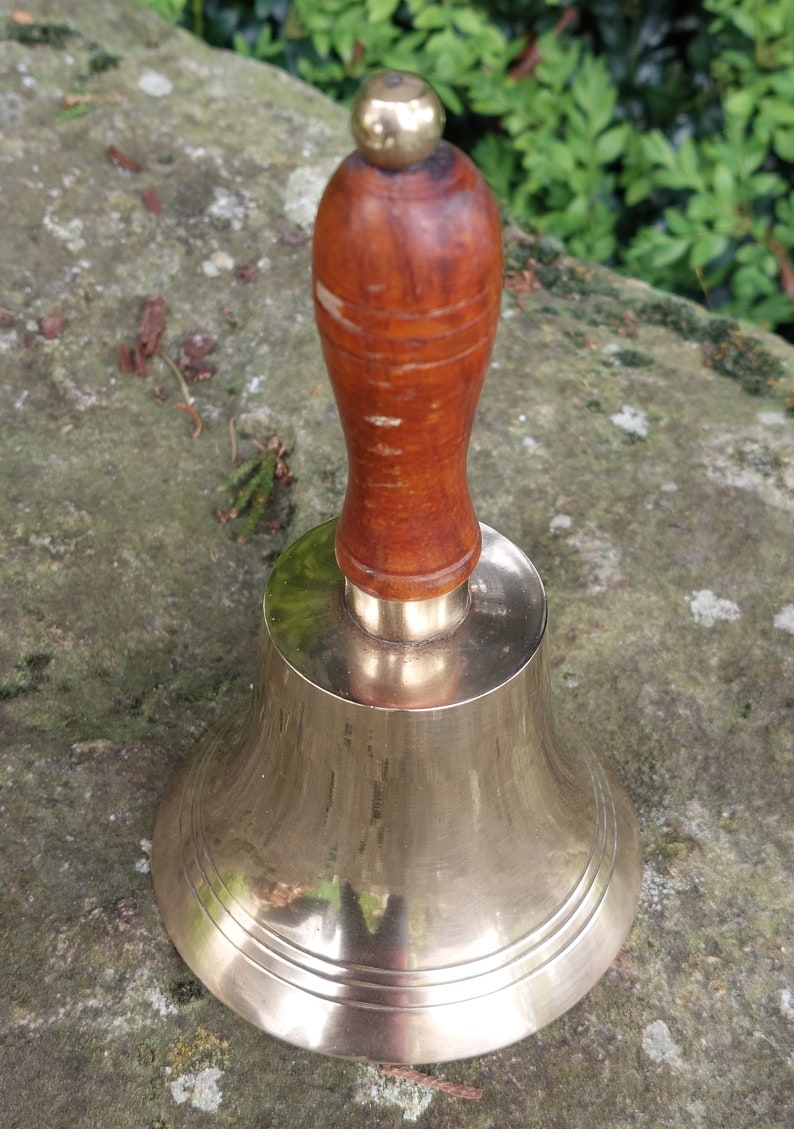 Old Brass Table Bell / Wooden Handle / Beautiful Collectible and ...