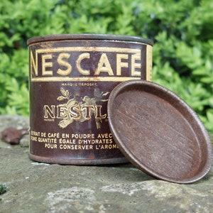 Old cylindrical box from NESCAFÉ, NESTLÉ / Paper and metal / Made in France /Collection box & vintage decoration