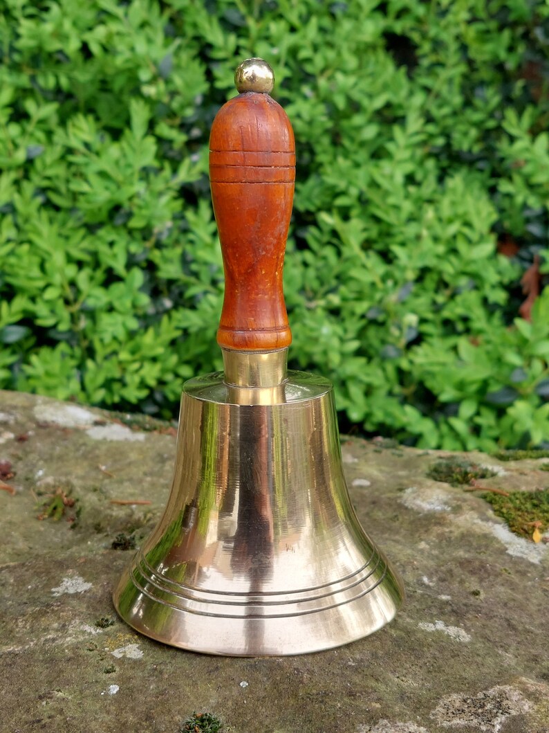 Old Brass Table Bell / Wooden Handle / Beautiful Collectible and ...