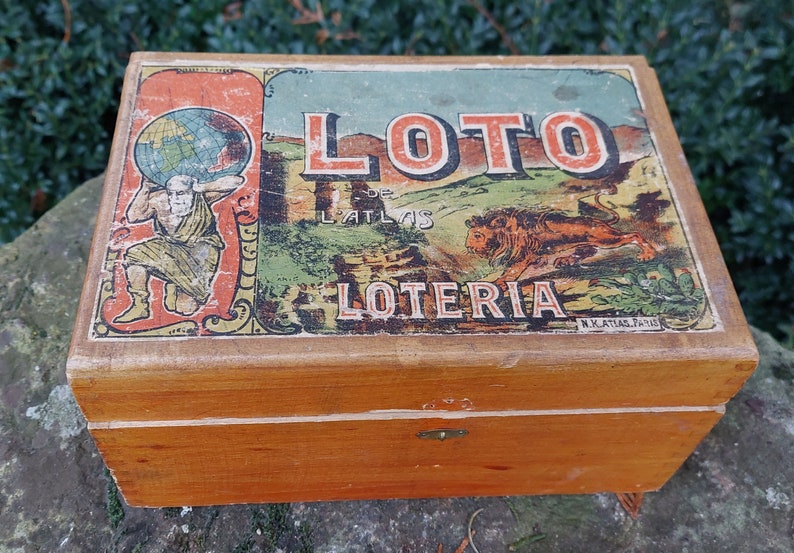 Ancien Jeu De Loto En Bois 'Loteria' - AK Atlas Paris - À Restaurer