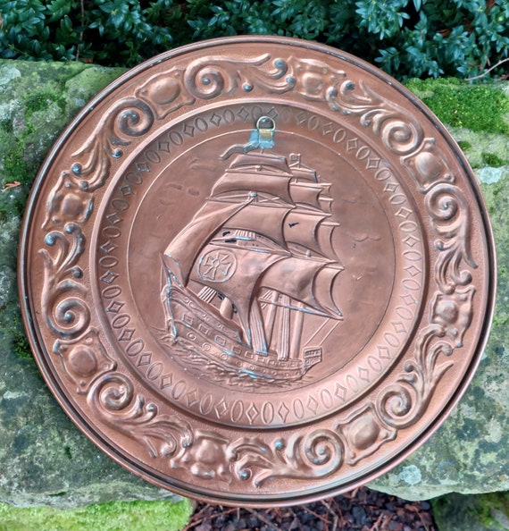 Tableau Mural Cuivre LONVAL - Représentation De Bateau - Déco Vintage