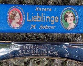 Antique M.HOHNER Harmonica in Its Box / Unsere Lieblinge / 1930s