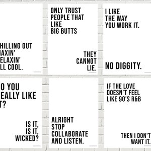 90s Lyrics Print. A3 A4 Simple Music Prints, Wall Art, NoDiggity FreshPrince BelAir IceIceBaby JamHot Uk Prints Framed Set