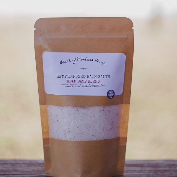 Head Ease Blend Hemp Infused Bath Salts-Headahe & Migraine Relief Aid-All Natural, Clean, Homemade,Preservative and Additive Free, Vegan