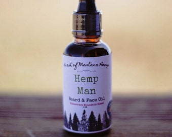 Beard & Face Oil-Hemp Man, Bitterroot Blend-100% USA,Montana Grown and Made.Moisturizing with warm,woody and earthy aromas.Vegan,All Natural