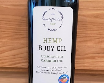 Hemp Seed Carrier Oil - 100% Montana USA Grown and Cold-Pressed, Unrefined. Ultra Moisturizing & Nourishing