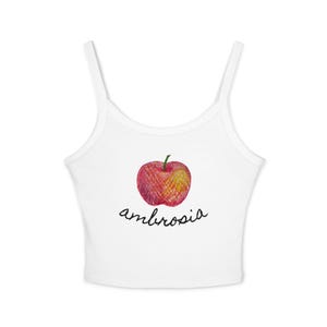 Women&#39;s Spaghetti Strap Tank Top with Ambrosia Apple Design - Summer Fashion, Casual Wear, Gift for Her, Beach Outfit, Everyday Style