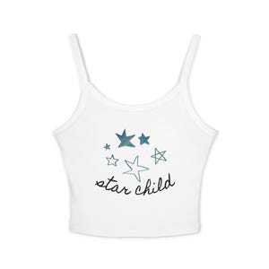 Women&#39;s Spaghetti Strap Tank Top with Star Child Design - Summer Fashion, Casual Wear, Gift for Her, Beach Outfit, Everyday Style