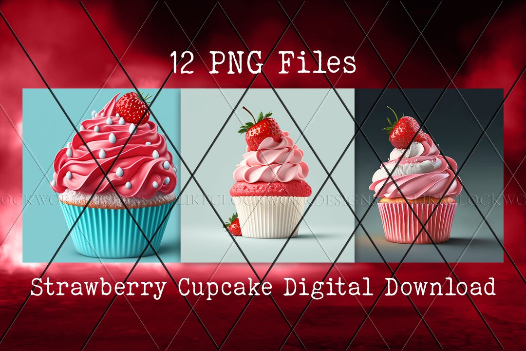Strawberry Cupcake Digital Download Strawberry Cupcake PNG Bundle