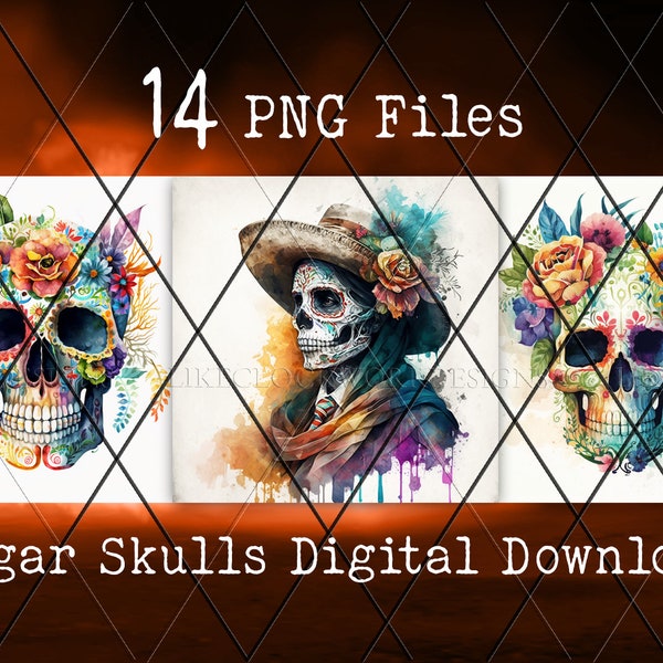 Sugar Skulls Digital Download | Sugar Skulls PNG Bundle | Sugar Skulls Clipart | Sugar Skulls Download