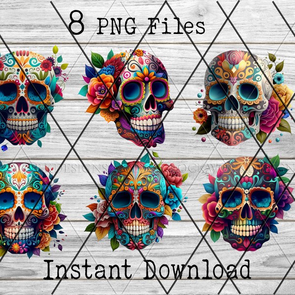 Sugar Skulls Digital Download | Sugar Skulls PNG Bundle | Sugar Skulls Clipart | Sugar Skulls Download