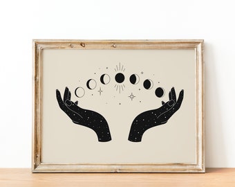 Moon Hands Print | Witch Print | Moon Phase Poster