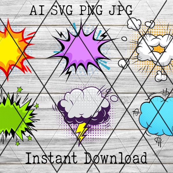 Comic Bubble PNG | Comic Action Bubble PNG Bundle | Comic Cartoon Style Digital Download