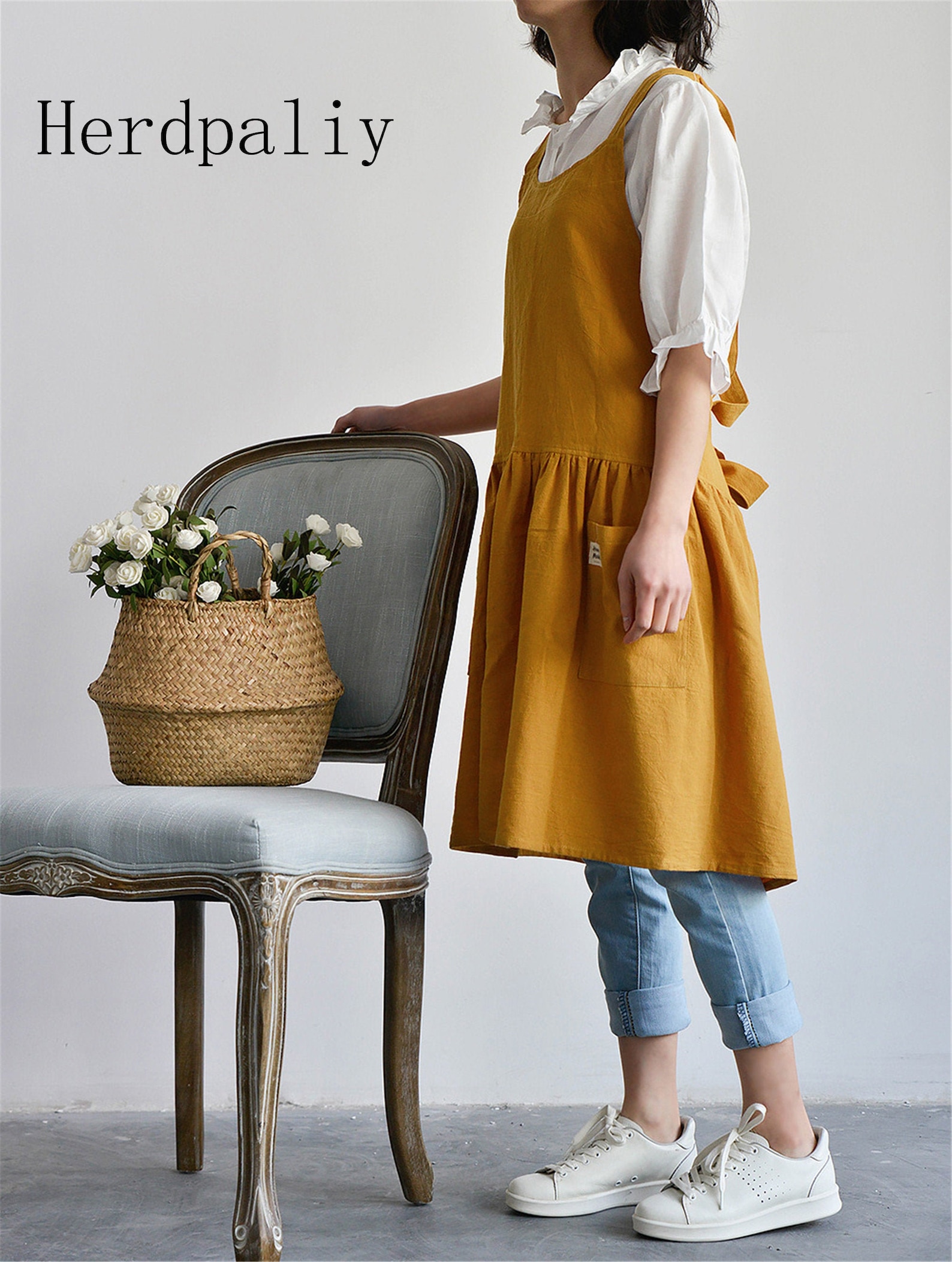 Loose Pinafore Dress Apron For Women Linen Crossback Apron Etsy