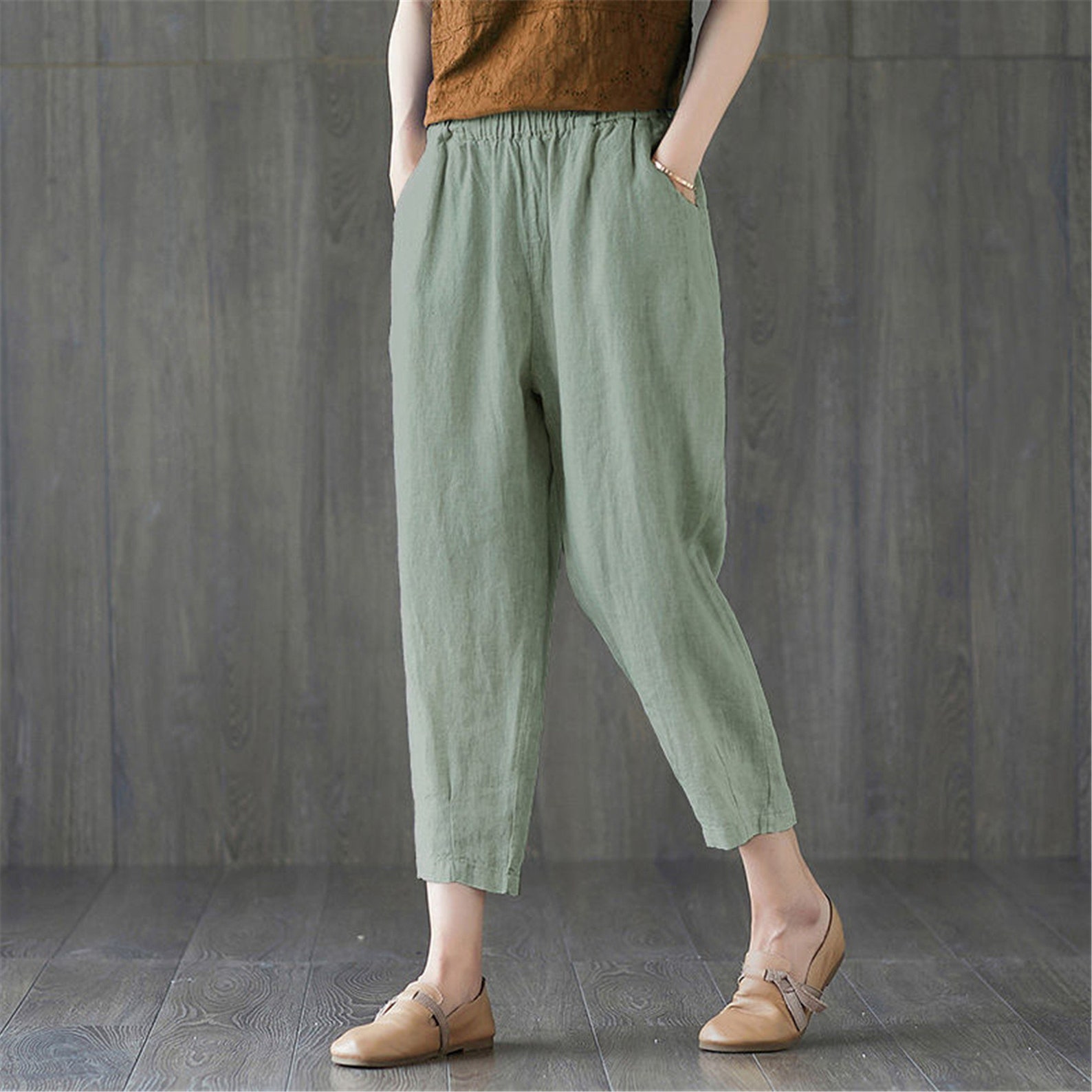 Linen Trousers Elastic Waist Linen Trousers Women's | Etsy