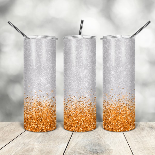 20 Oz skinny tumbler orange glitter grey wrap tapered straight template digital download sublimation graphics instant download sublimation