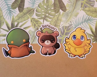 Final Fantasy Friends Chocobo Tonberry & FFXIV Bomboko Minion 3&quot; Vinyl Weatherproof Sticker