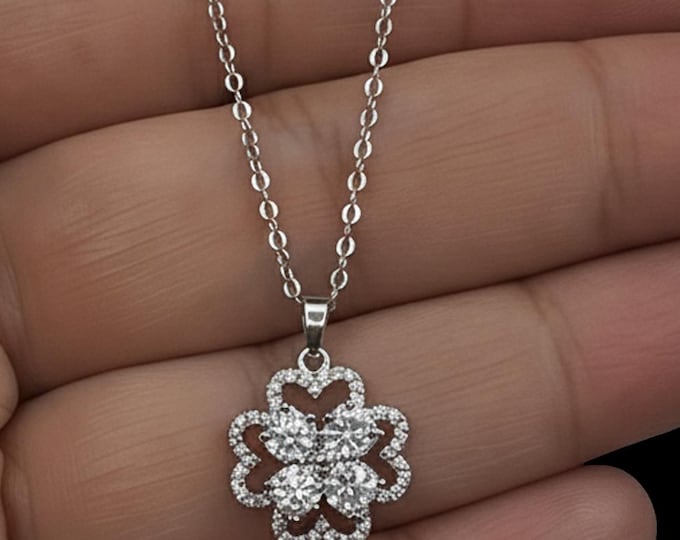 Spinning Heart Necklace with Cubic Zirconia, Silver Tone Pendant adjustable