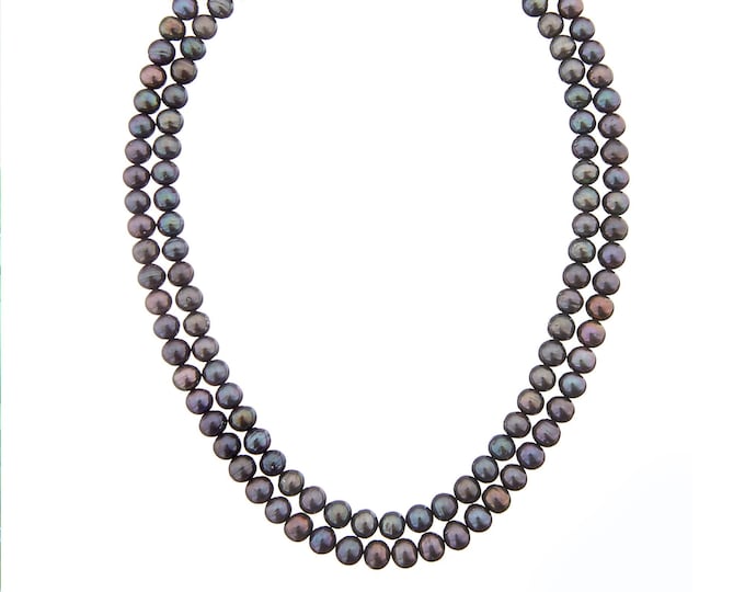 Black Cultured Freshwater Pearl Necklace with Earrings, 18 Inch - DUSKGRAND