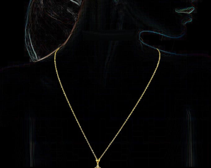 Gold Fan Pendant Necklace: Mother of Pearl & CZ, Asian-Inspired - DUSKGRAND