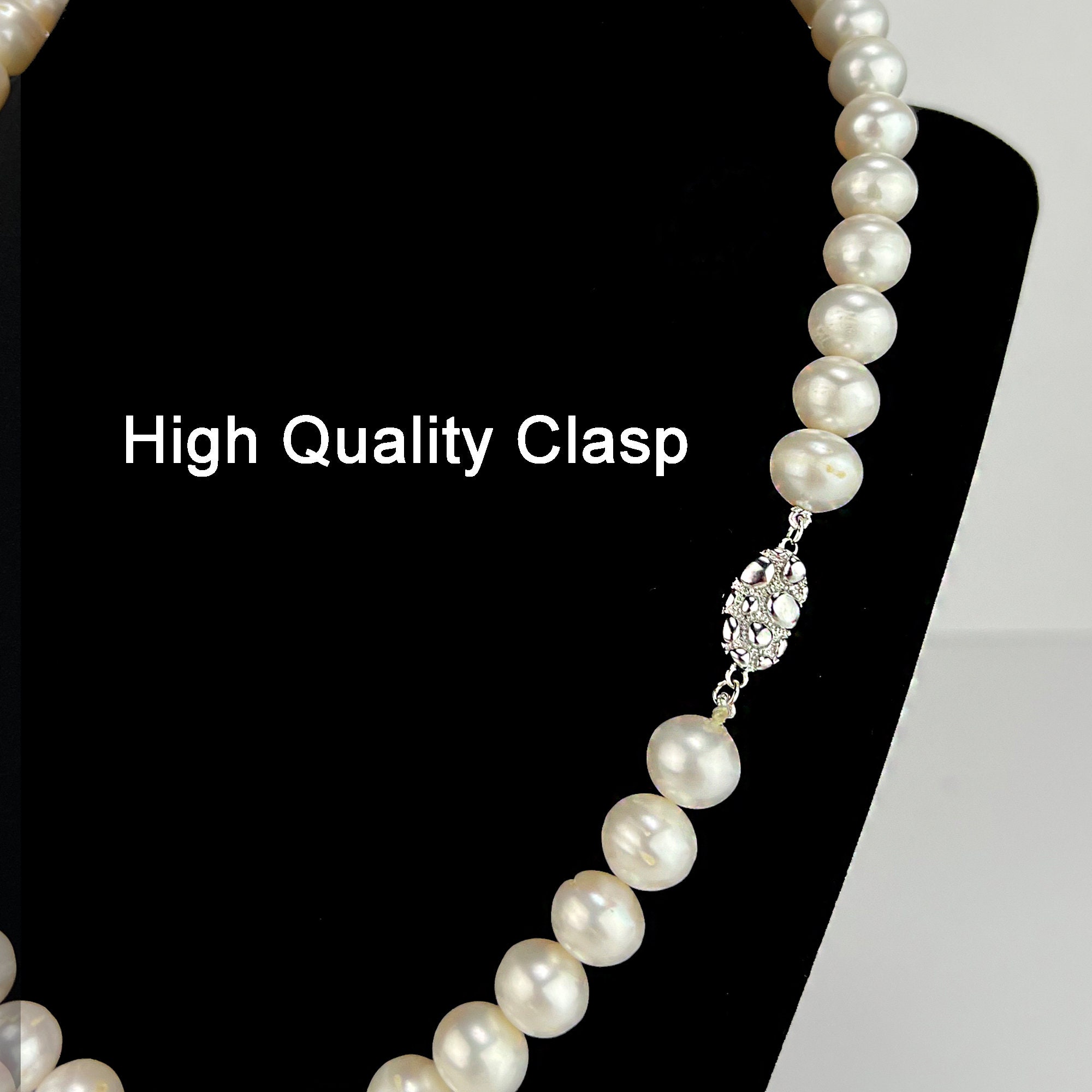 50-Inch Long White Freshwater Cultured Pearl Necklace - 10-11mm Baroque Pearls, Silver Plated