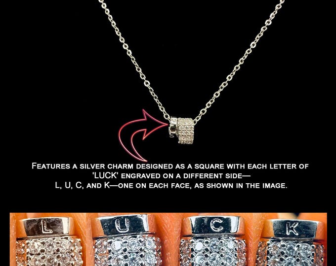 karma Silver LUCK  Charm Necklace, Box Circle Pendant Necklace, Gift for Her, Eternity Necklace, Silver Necklace-DUSKGRAND