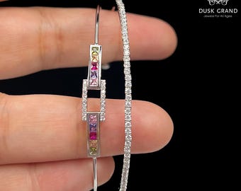 Elegant Multicolor  Stone Bangle Bracelet with Cubic Zirconia accents - DUSKGRAND