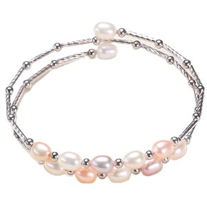 Spiral Multicolored Cultured Freshwater Pearl Bracelet, Bangle Style - DuskGrand