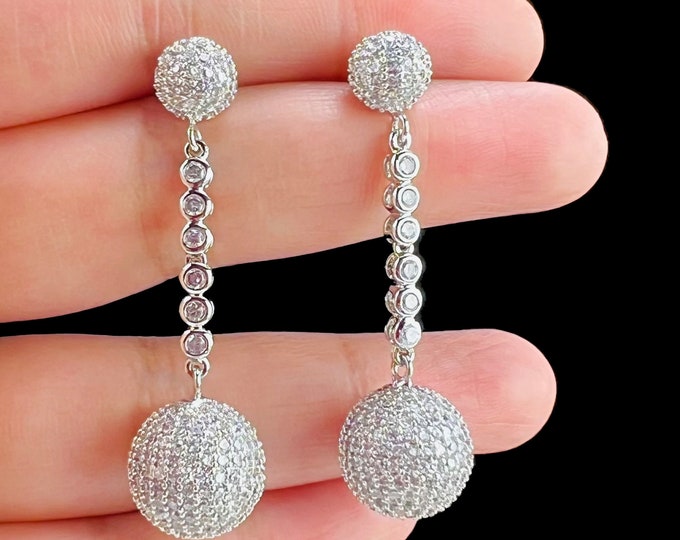 CZ Silver Drop Earrings for Women Girls, Bridal , Bridesmaids, Wedding Jewelry - DUSKGRAND