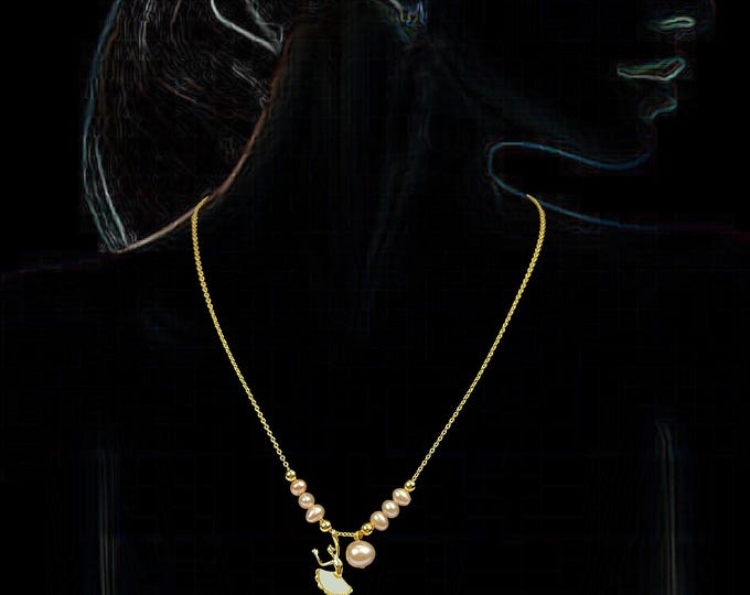 Gold Plated Ballerina Necklace with Freshwater Pearls – Dainty Girl Pendant Jewelry – Elegant Ballet Gift for Dancers – DUSKGRAND