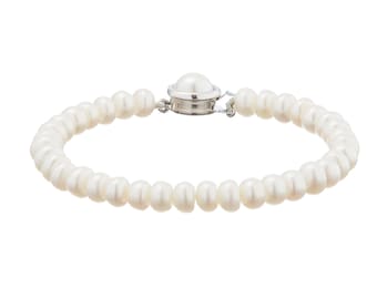 Cultured Freshwater Pearl Bracelet with Pearl Silver Clasp - Kids Size - DuskGrand