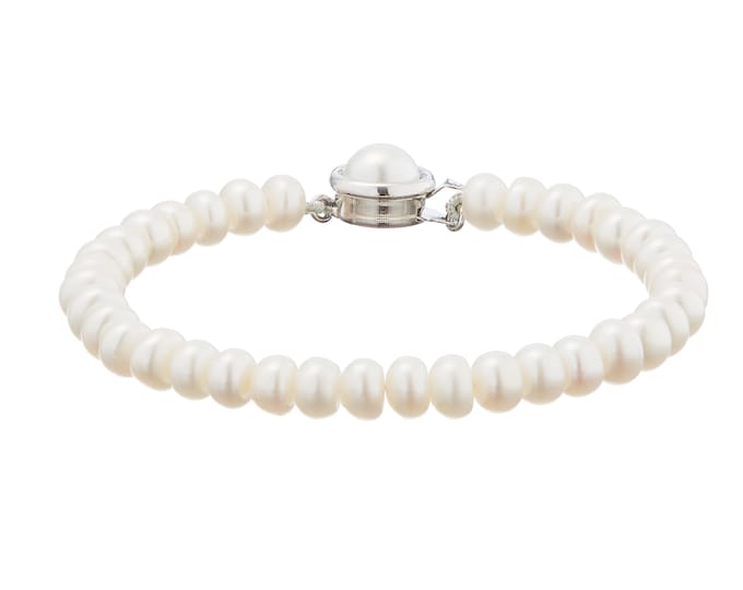 Cultured Freshwater Pearl Bracelet with Pearl Silver Clasp - Kids Size - DuskGrand