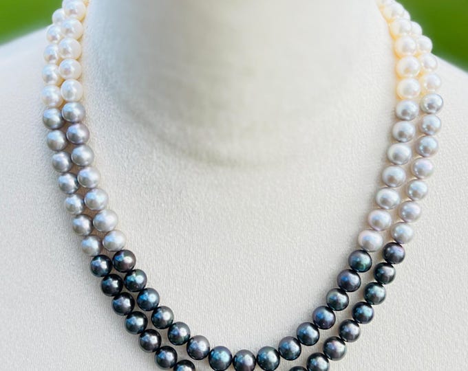 Freshwater Cultured Pearl Necklace & Earrings Set: White, Black, Silver Gray - DUSKGRAND