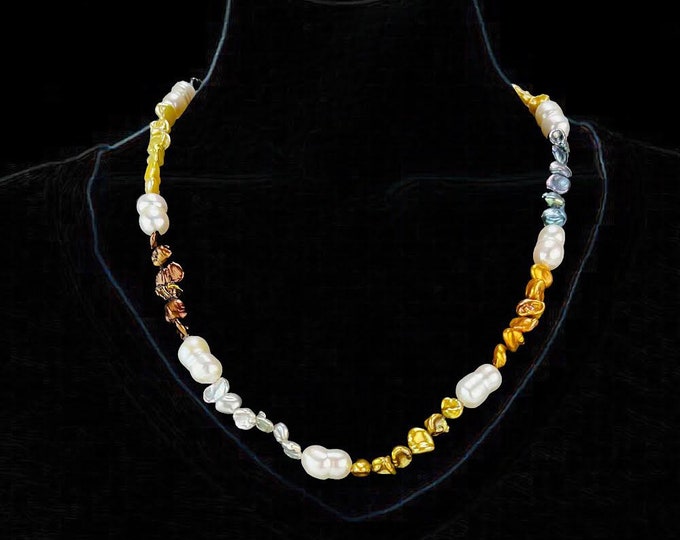 Multicolored Keshi Pearl, Twin Pearl, Cultured Freshwater Pearls,Gift for Her, Wedding Jewelry -DUSKGRAND