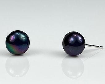 Black Freshwater Pearl Stud Earrings - DuskGrand