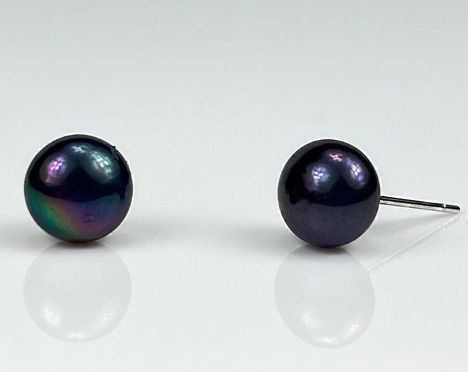 Black Freshwater Pearl Stud Earrings - DuskGrand