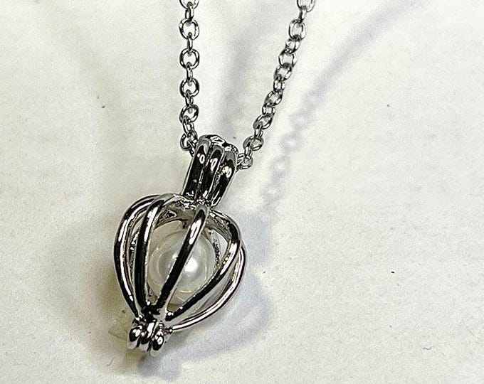 Elegant Silver Pearl Cage Necklace - European Style Jewelry Gift -DUSKGRAND