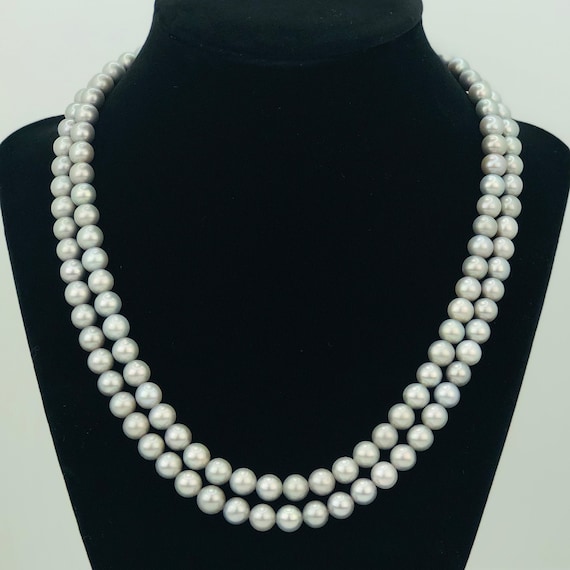 Genuine Grey Cultured Freshwater Pearl Necklace 2 Strands + Earrings 20\