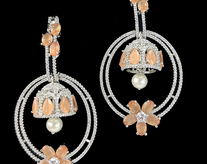0range Color Cz  Chandelier Earrings, Indian Jewelry, Earrings,Pakistani earrings , Indian earrings, jhumka , jhumki| DuskGrand