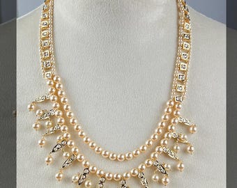 Swarovski Pearl Kundan Polki Necklace & Earrings: Nizami Bridal Jewelry - DUSKGRAND