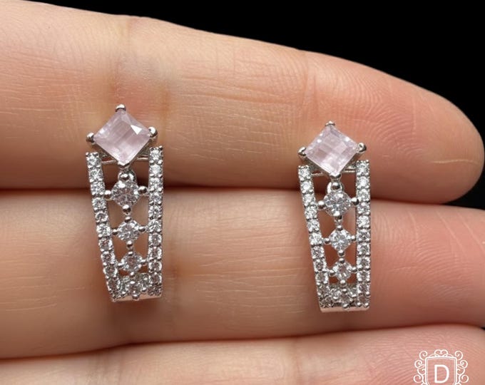 CZ & Pink Stone Earrings: Bridal Jewelry - DUSKGRAND