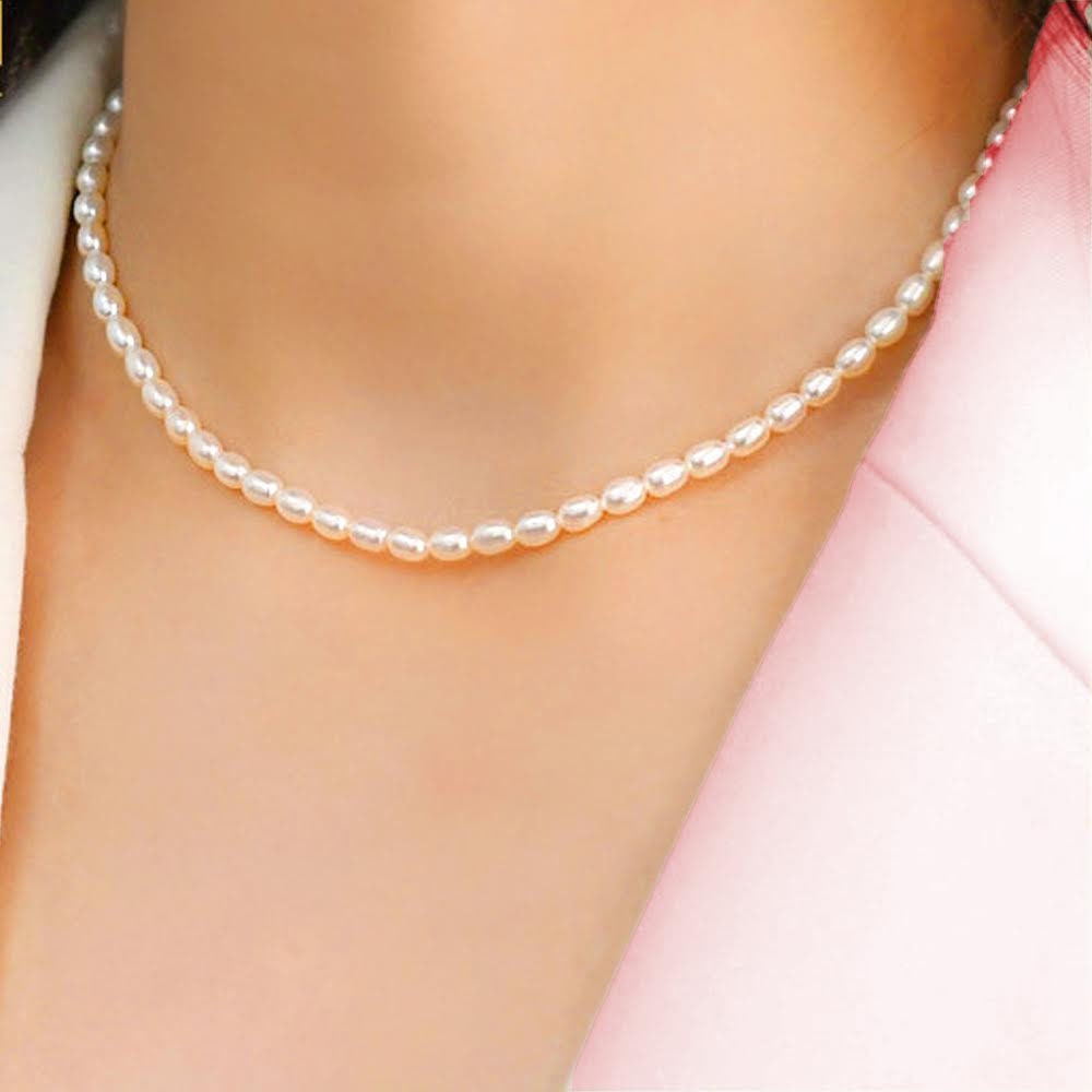 Freshwater Pearl Necklace For Acsergery Women 5-7mm Rice Shaped Pearl  Strands Necklace Gift