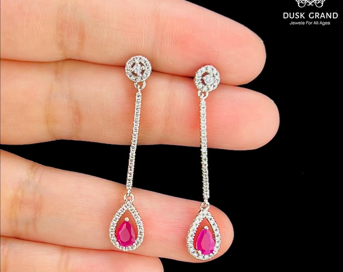 Elegant Ruby Teardrop Dangle Earrings – DuskGrand
