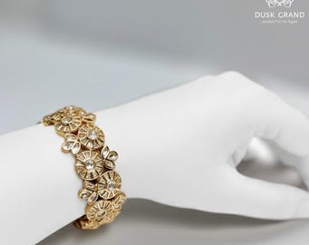 Polki Gold Tone Bangle | Kundan Indian Bridal Bracelet