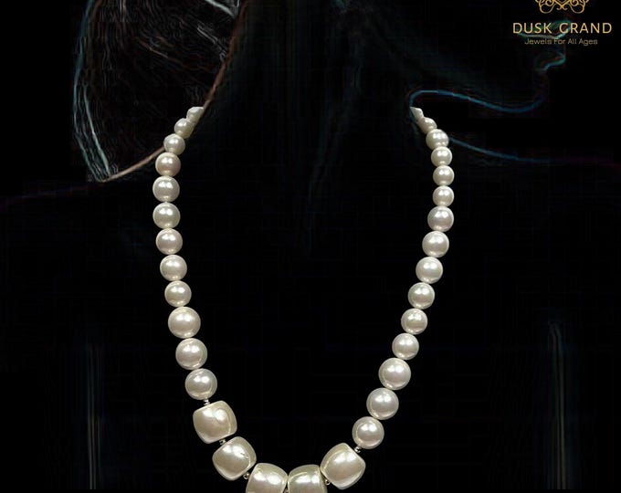 Vintage Style Faux Pearl Necklace Statement Piece 17”inches -DuskGrand
