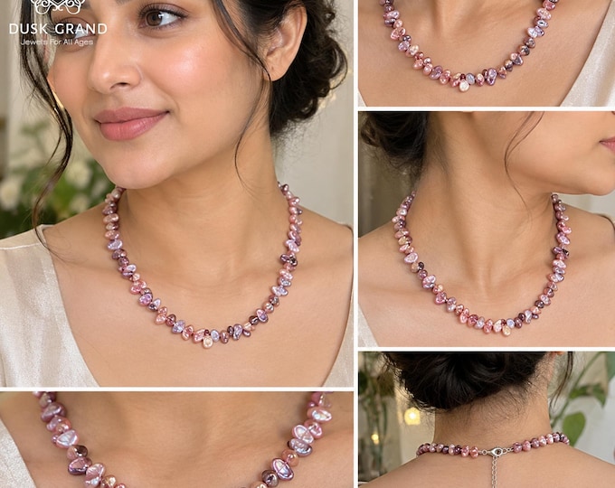 Cultured Freshwater Wine color Biwa Pearl Necklace, 18 inches with Adjustable Chain- DUSKGRAND