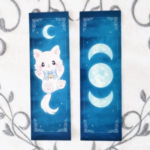 Marque-page Chat mignon, marque page Lune et étoiles, Signet mystique, Phases lunaires