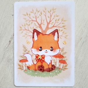 Carte postale A6, Impression d'art, Carte Renard mignon, Carte d'automne d'un renard, Cadeau cottagecore